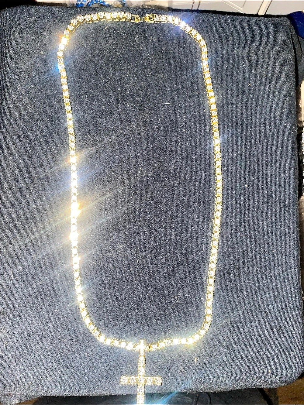 Moissanite tennis chain with Cross Pendant Necklace gold plated
